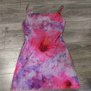 Pull&Bear Pink and Orange Spaghetti Strap Mini Sundress